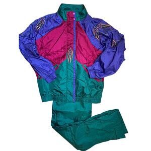 Tail Vintage 90s Colorblock Nylon Tracksuit Teal Pink Purple Petite Small?
